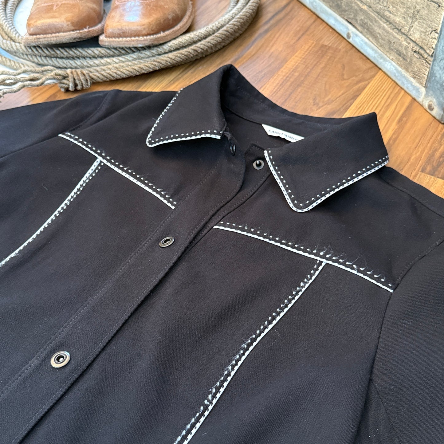 Vintage Laura Ashley Oversized Snap Front Black Shirt Jacket (Small)