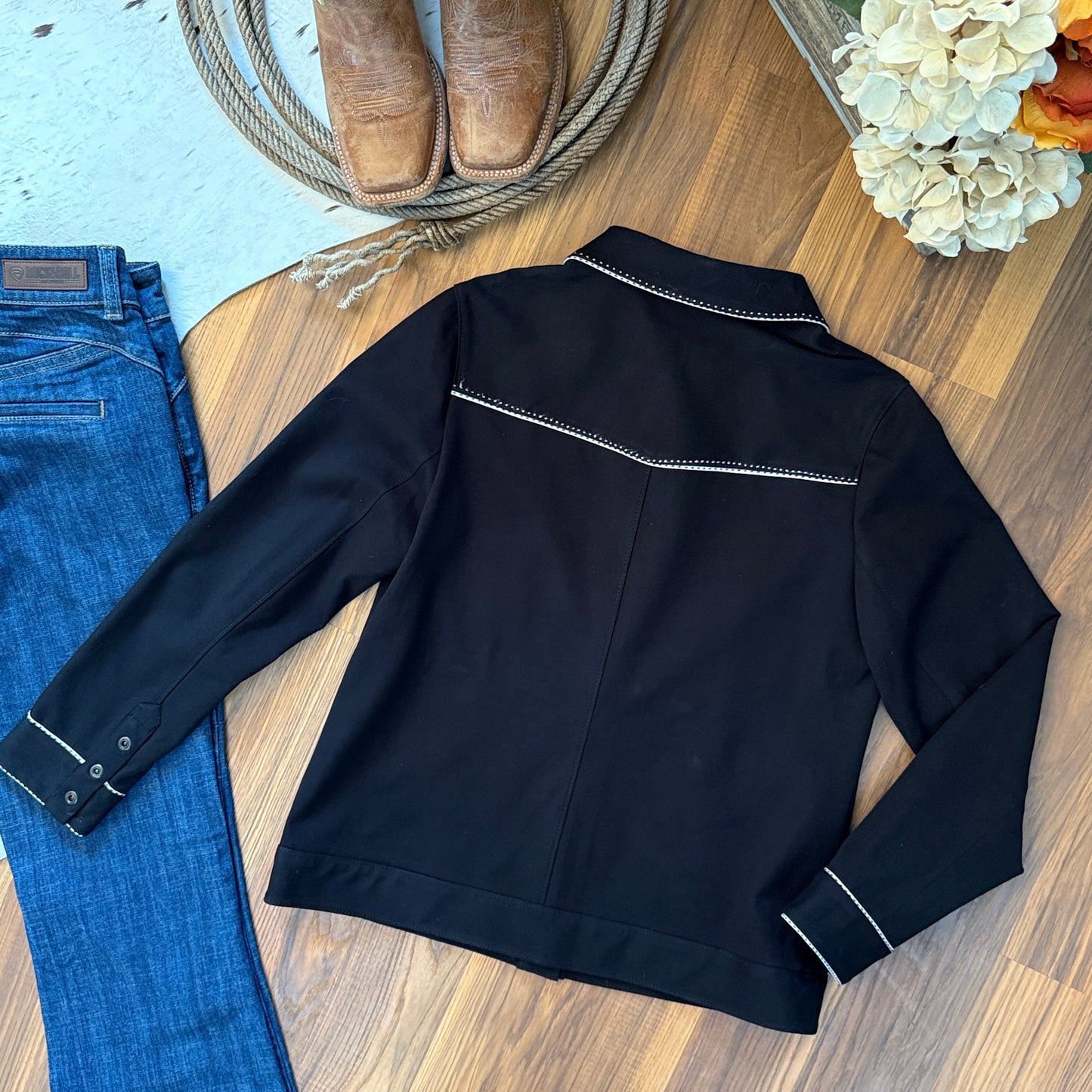 Vintage Laura Ashley Oversized Snap Front Black Shirt Jacket (Small)