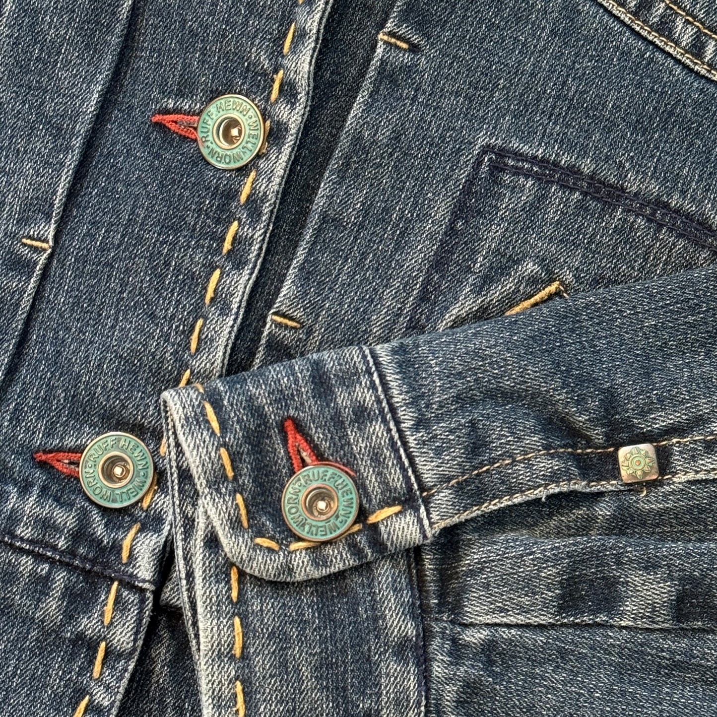 Vintage Western Turquoise Buttons Lined Women's Denim Jacket (Large)