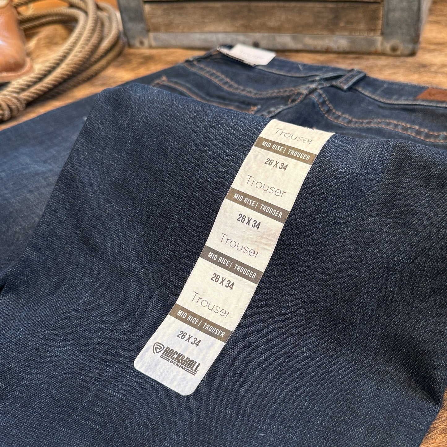 NEW Rock & Roll Denim Mid Rise Embroidered Trousers (26x34)