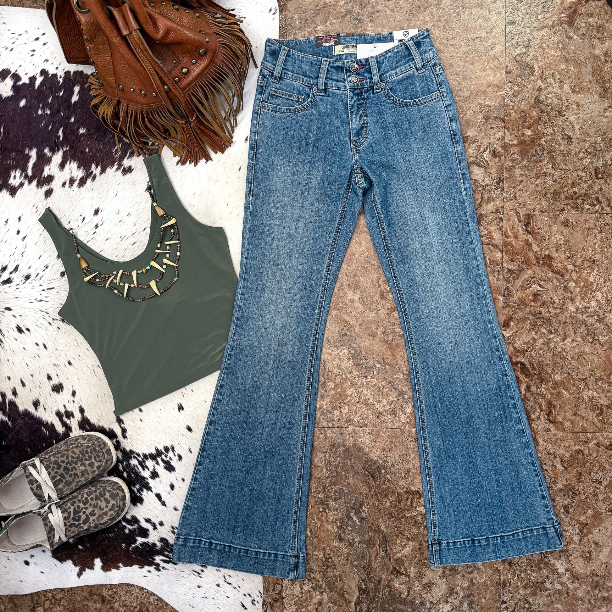 Rock & Roll Denim Double Button Trouser Jeans Front View