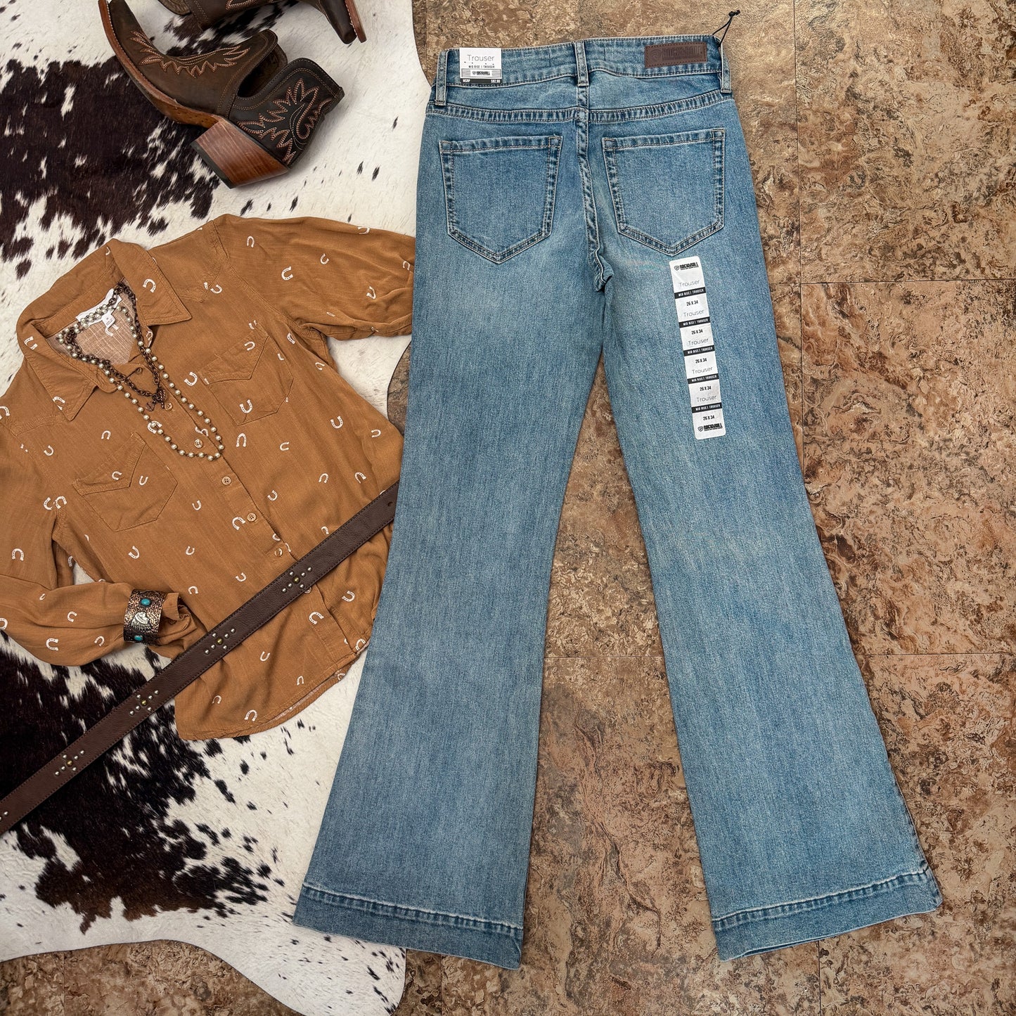 NEW Rock & Roll Denim Two-Tone Side Seem Mid Rise Trouser Jeans (26x34)