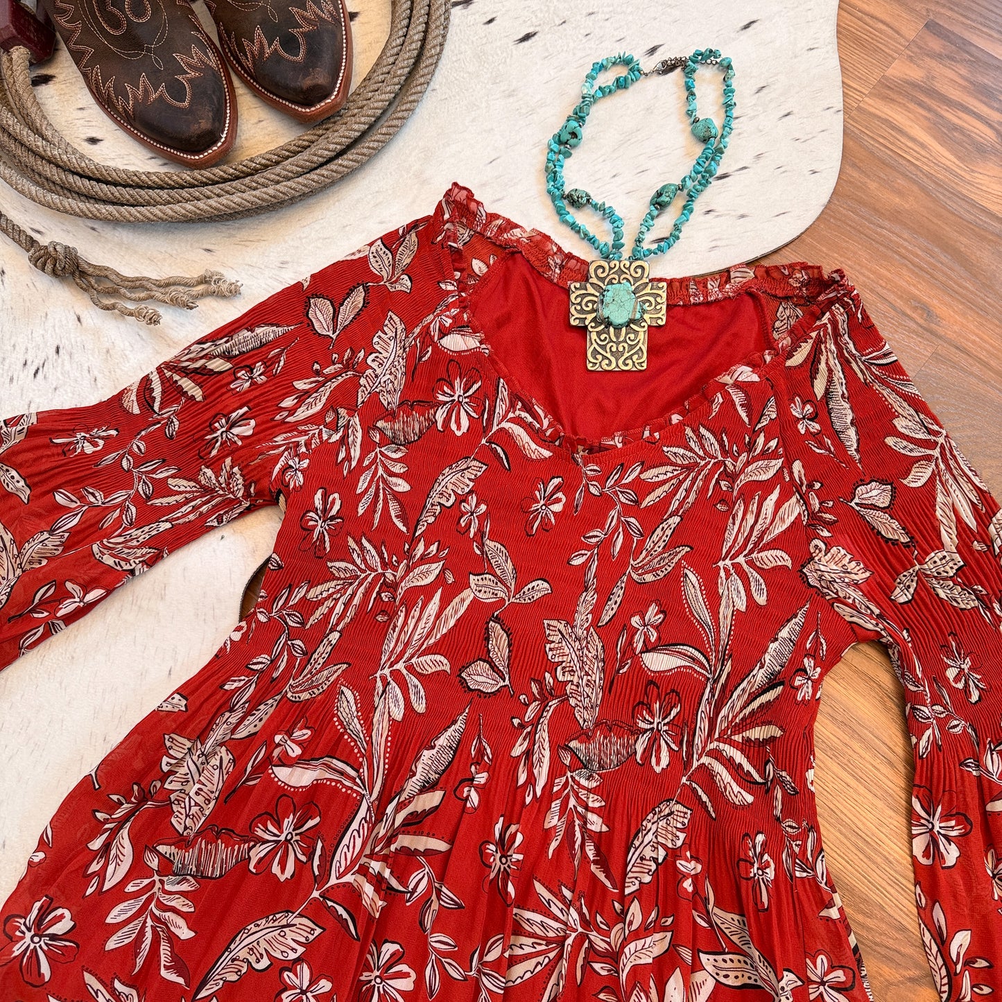 Floral Bell Sleeve Dress by Robert Louis (M)