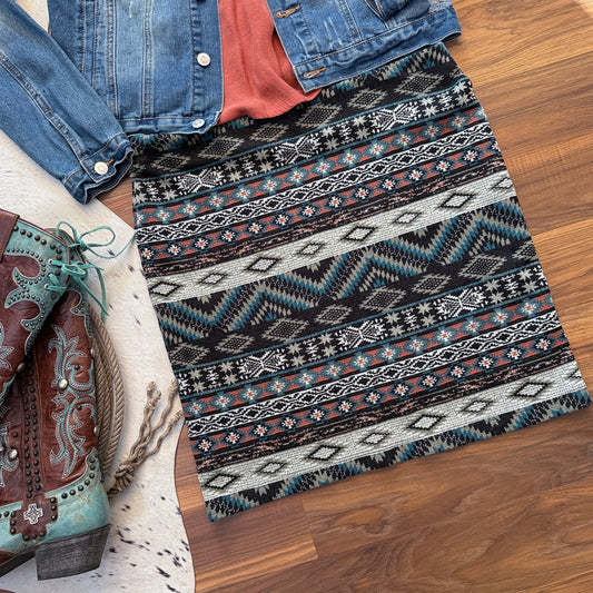 Southwestern Aztec Woven Knit Skirt (L)