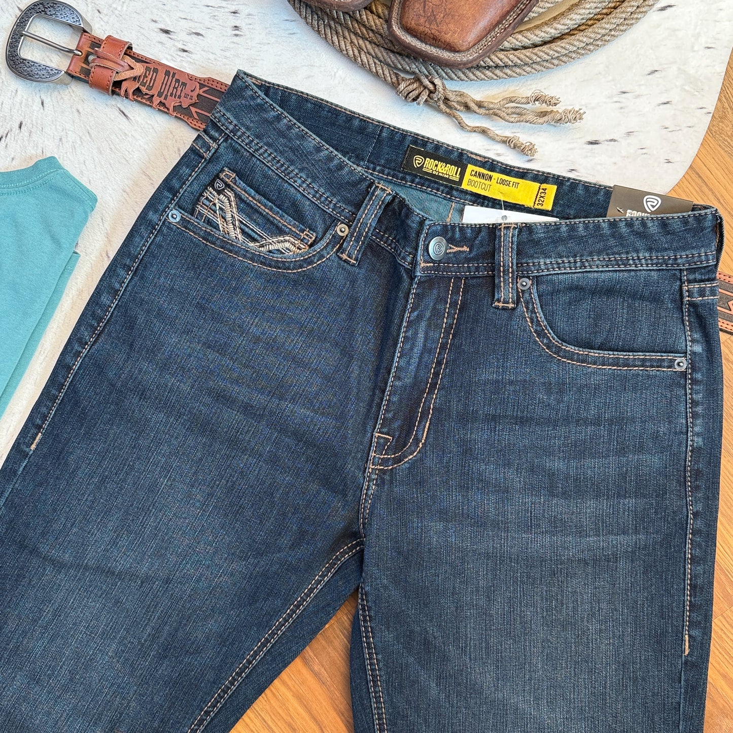 NEW Rock & Roll Denim Men's Cannon Loose Fit Bootcut Jeans (32x34)