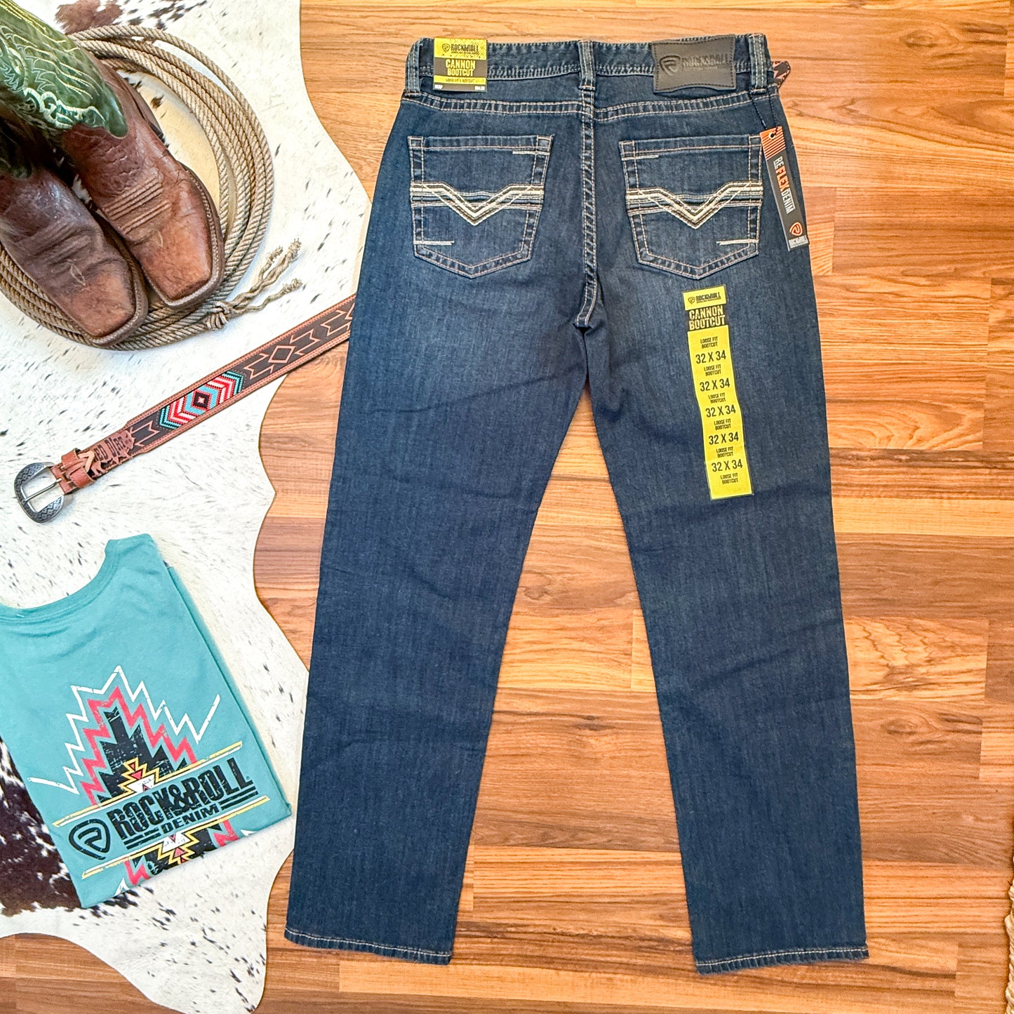 NEW Rock & Roll Denim Men's Cannon Loose Fit Bootcut Jeans (32x34)