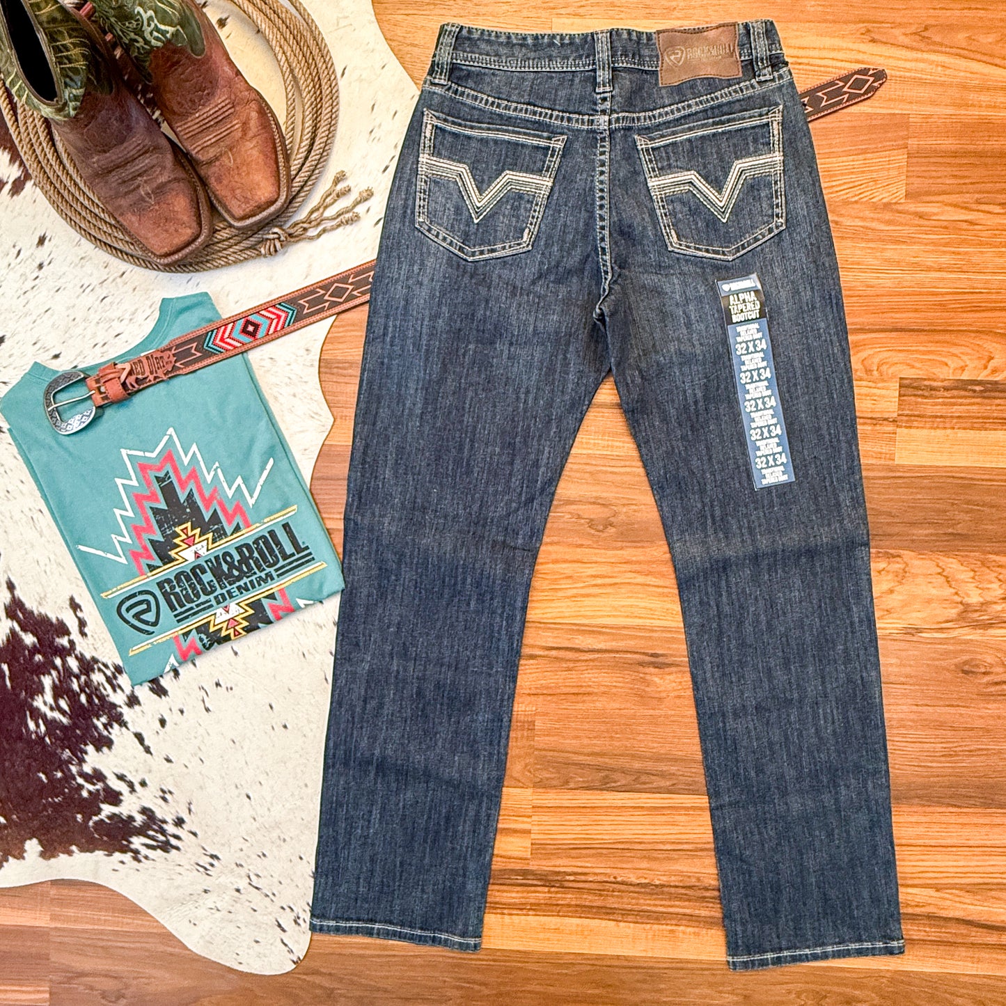 NEW Rock & Roll Denim Men's Alpha High Rise Relaxed Fit Stackable Bootcut Jeans (32x34)