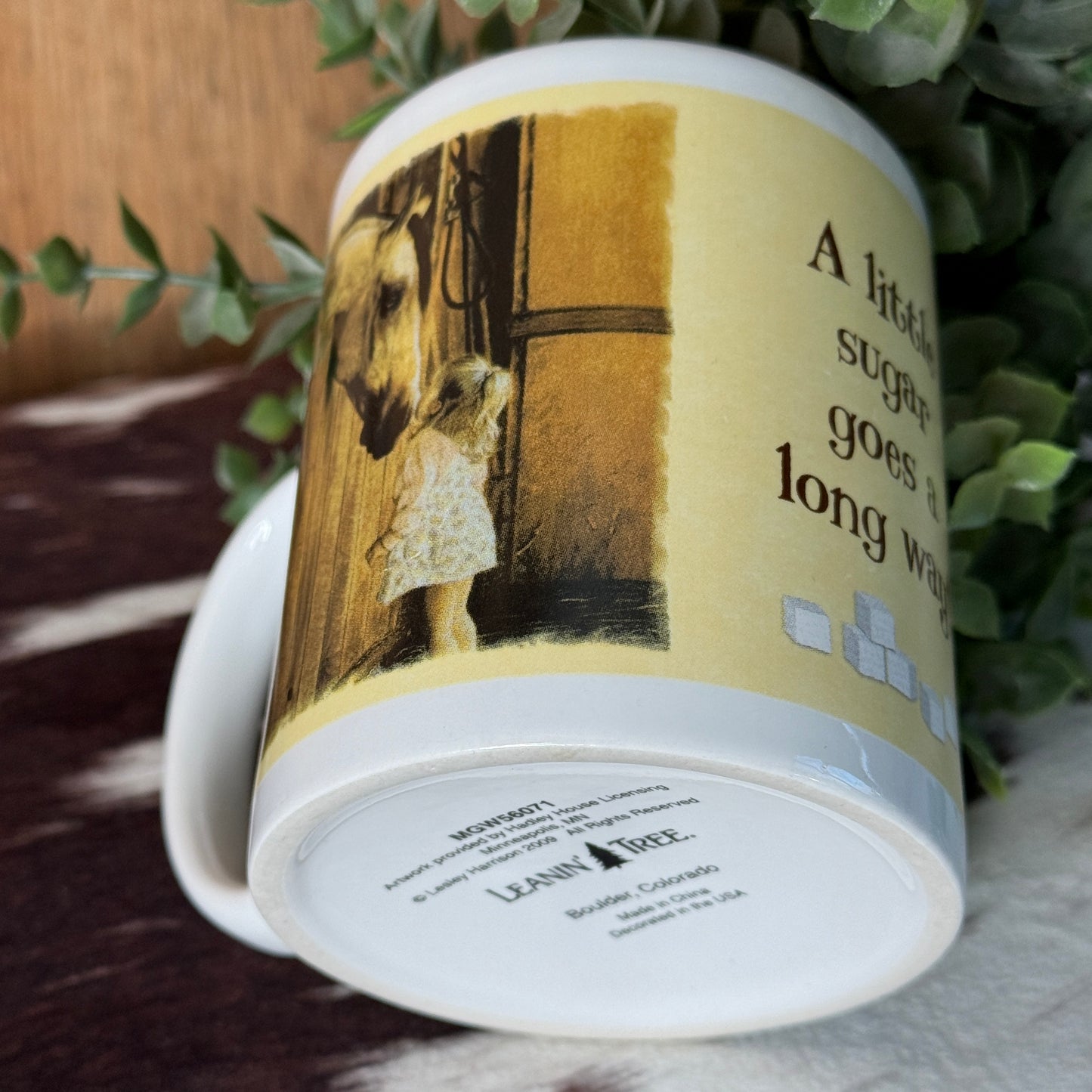 Leanin’ Tree “A Little Sugar Goes a Long Way!” Ceramic Mug Artwork by Lesley Harrison