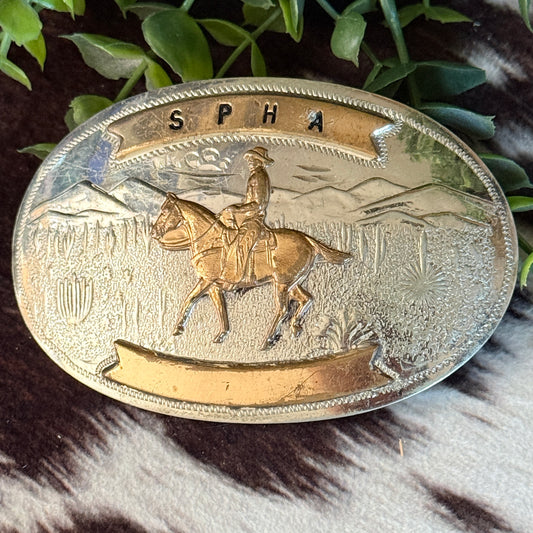 Vintage 1970s Comstock Silversmiths Western Trophy Buckle