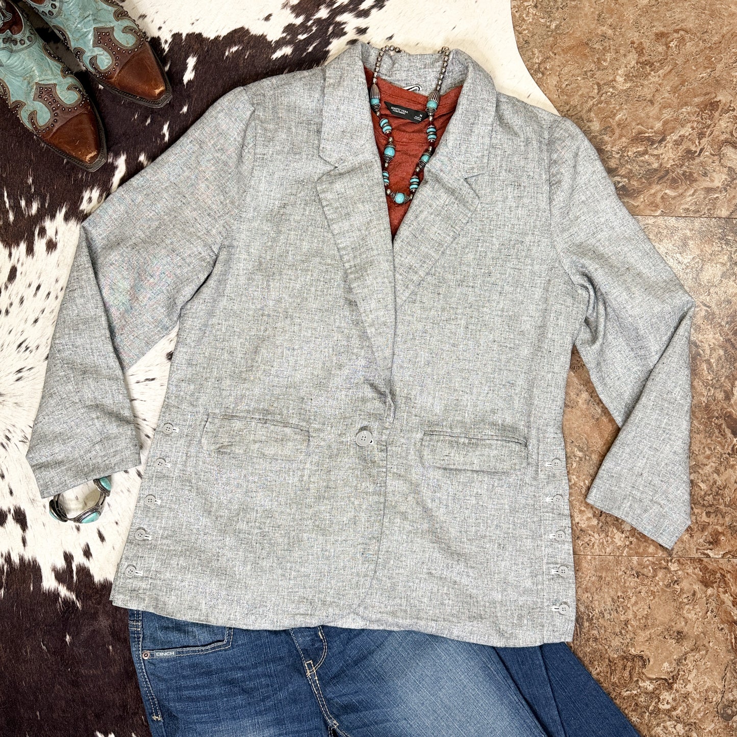 Metallic Silver Blazer + Side Button Accents (XL)