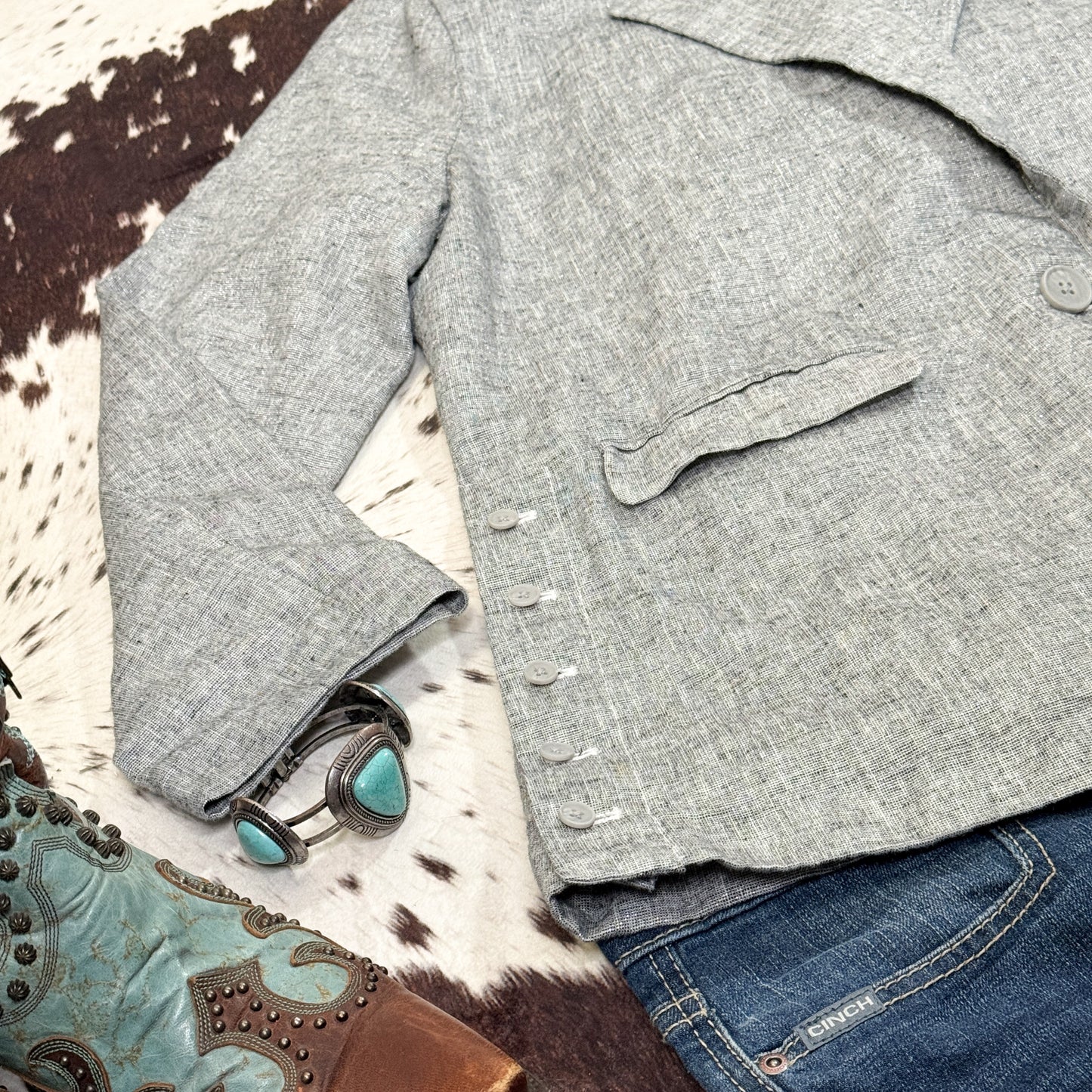 Metallic Silver Blazer + Side Button Accents (XL)