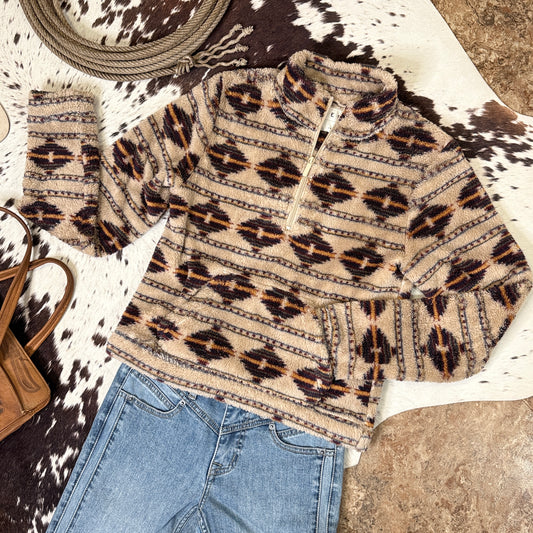 Aeropostale Aztec Sherpa 1/2 Zip Fleece Jacket (Medium)