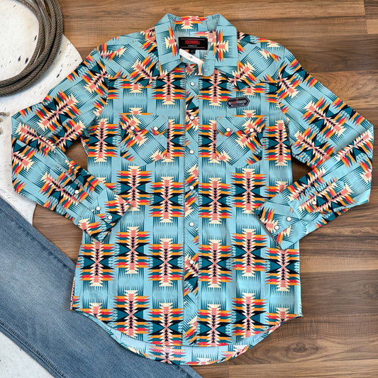 NEW Rock & Roll Denim Men's Dale Brisby Aztec Modern Fit Woven Snap Shirt (L)