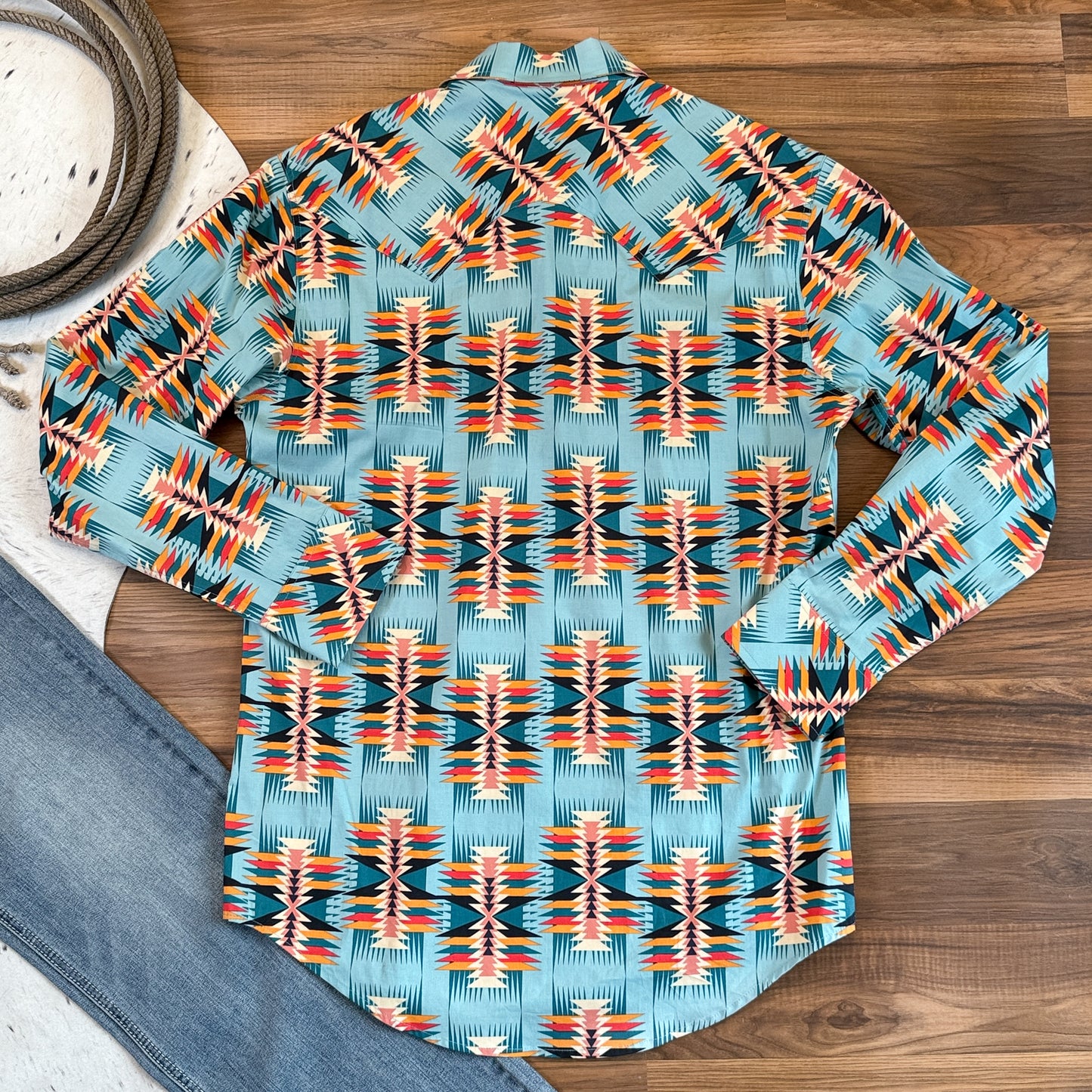 NEW Rock & Roll Denim Men's Dale Brisby Aztec Modern Fit Woven Snap Shirt (L)