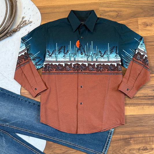 NEW Panhandle Boys Pearl Snap Cactus Desert Shirt Long Sleeve (M/10)