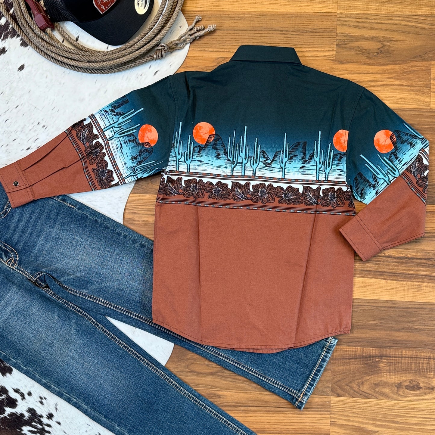 NEW Panhandle Boys Pearl Snap Cactus Desert Shirt Long Sleeve (M/10)