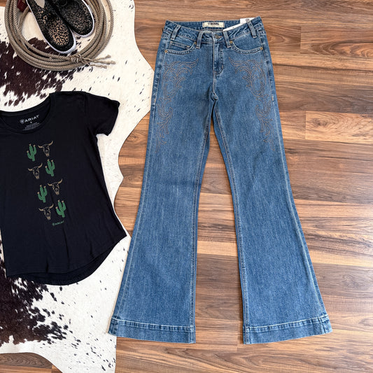 NEW Rock & Roll Denim Mid Rise Western Embroidered Trousers (26x34)