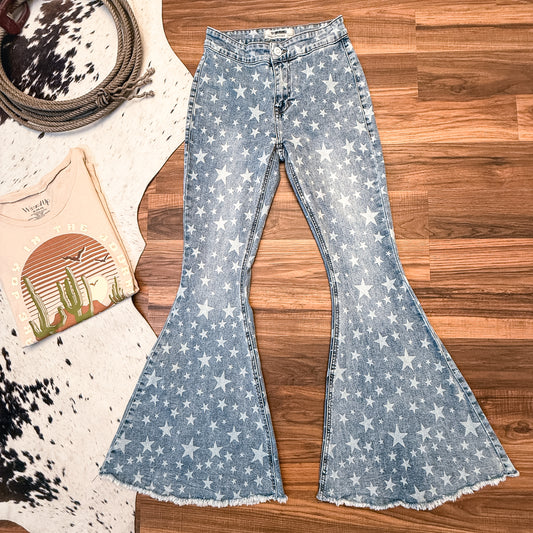 Rock & Roll Denim High Rise Star Print Flare Jeans (26x30)
