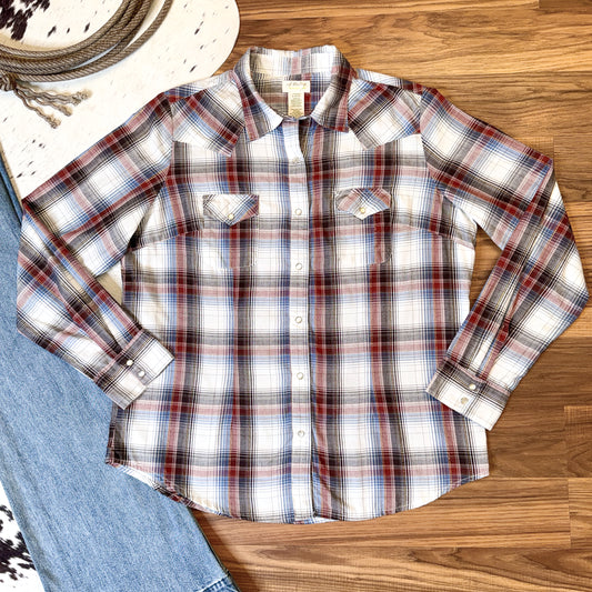 Wrangler Women's Long Sleeve Plaid & Metallic Pearl Snap Western Shirt (L)