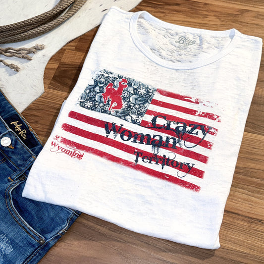 Wyoming Crazy Woman Territory American Flag Graphic Tee (L)