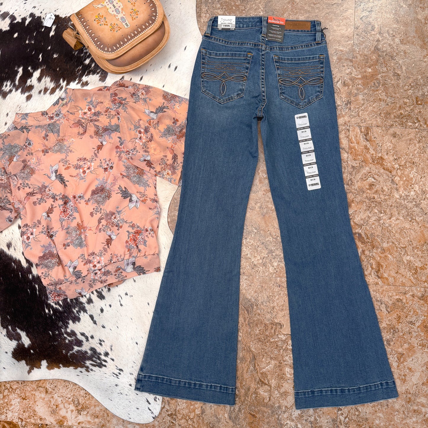 NEW Rock & Roll Denim high rise boot stitch trouser jeans full back view women’s 26x34